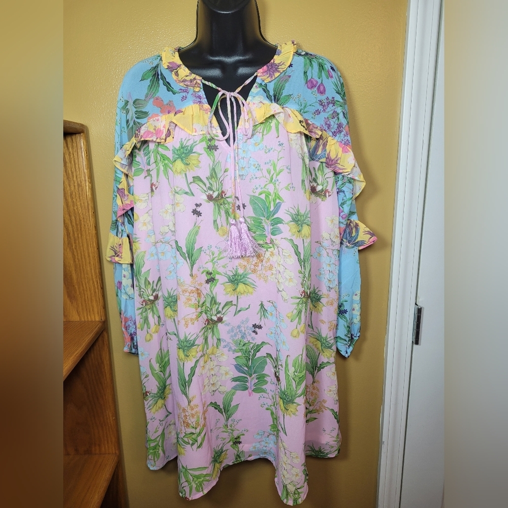 NWT Umgee Ruffle Floral Shift Mini Dress sz M C1829